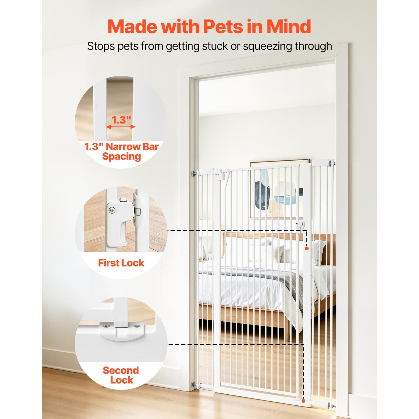 Adjustable Extra Tall Pet Gate for Cats and Dogs, White, 29-41 In Wide, 56 In High with Mounting Kits