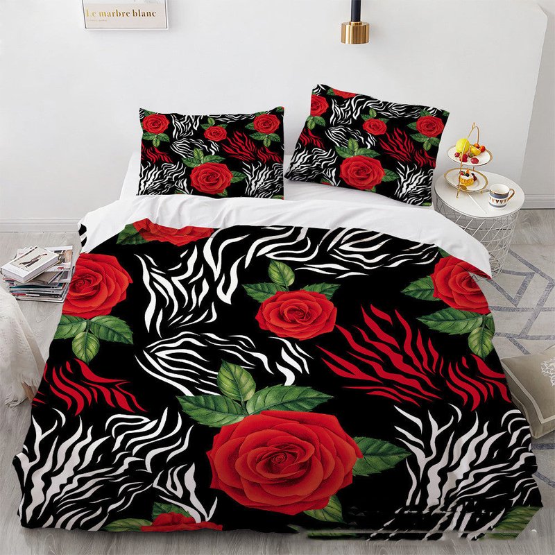 Digital Printed Floral Bedding Set 3-Piece Home Rose Series