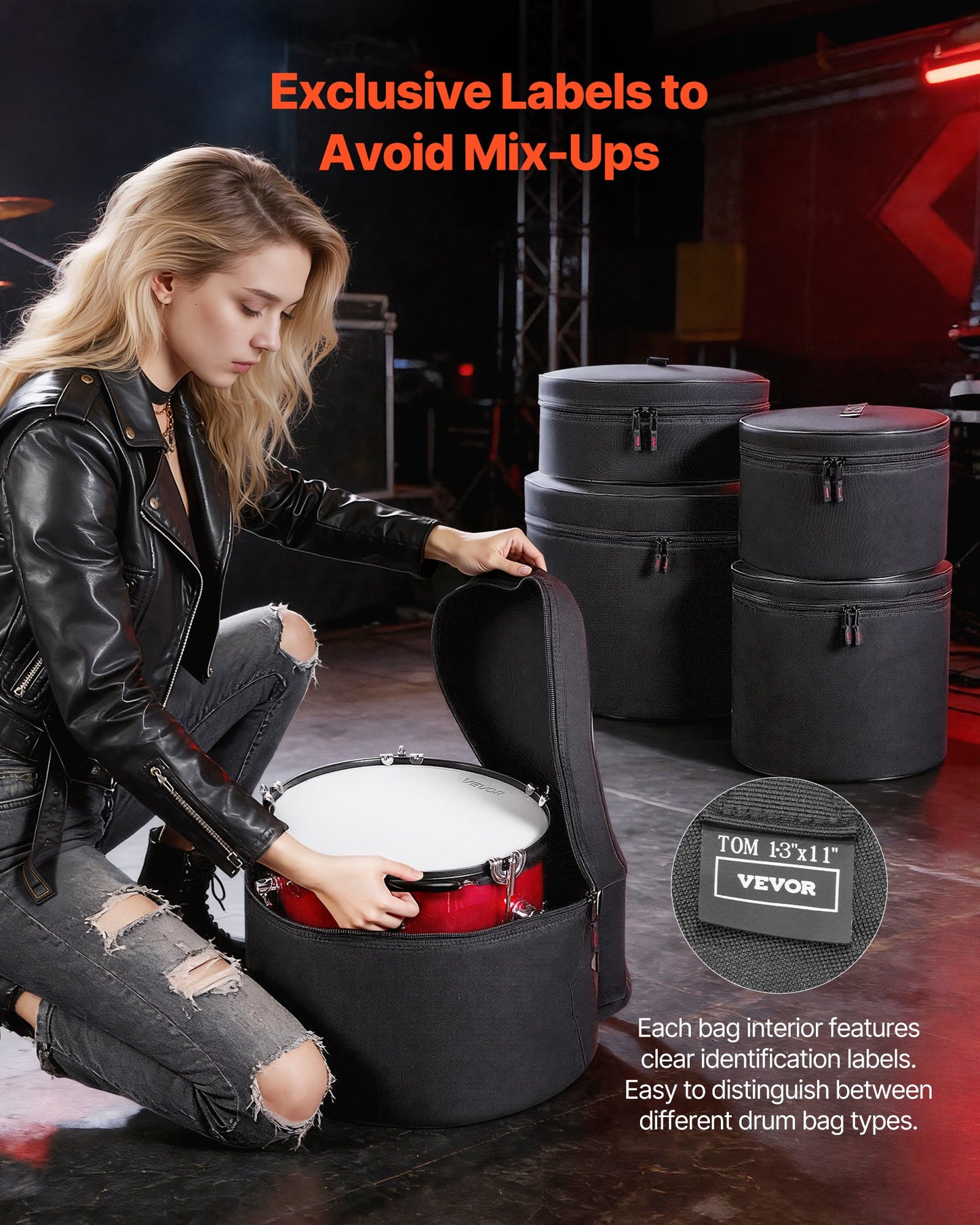 5-Piece Drum Case Set for Bass, Snare & Tom Drums - Padded, Lightweight Travel Storage