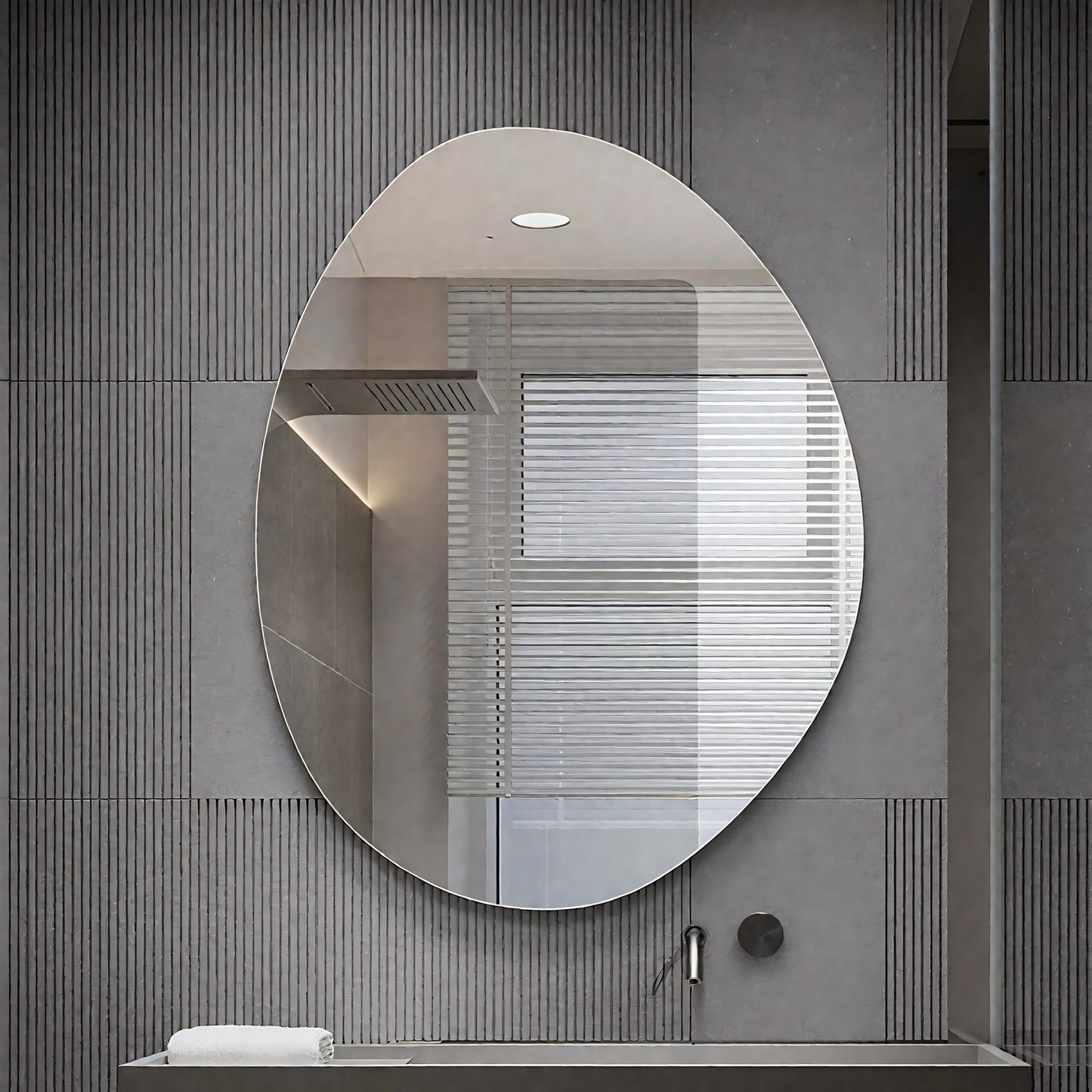Modern Asymmetrical Bathroom Wall Mirror - 40x32 in., Silver Glass