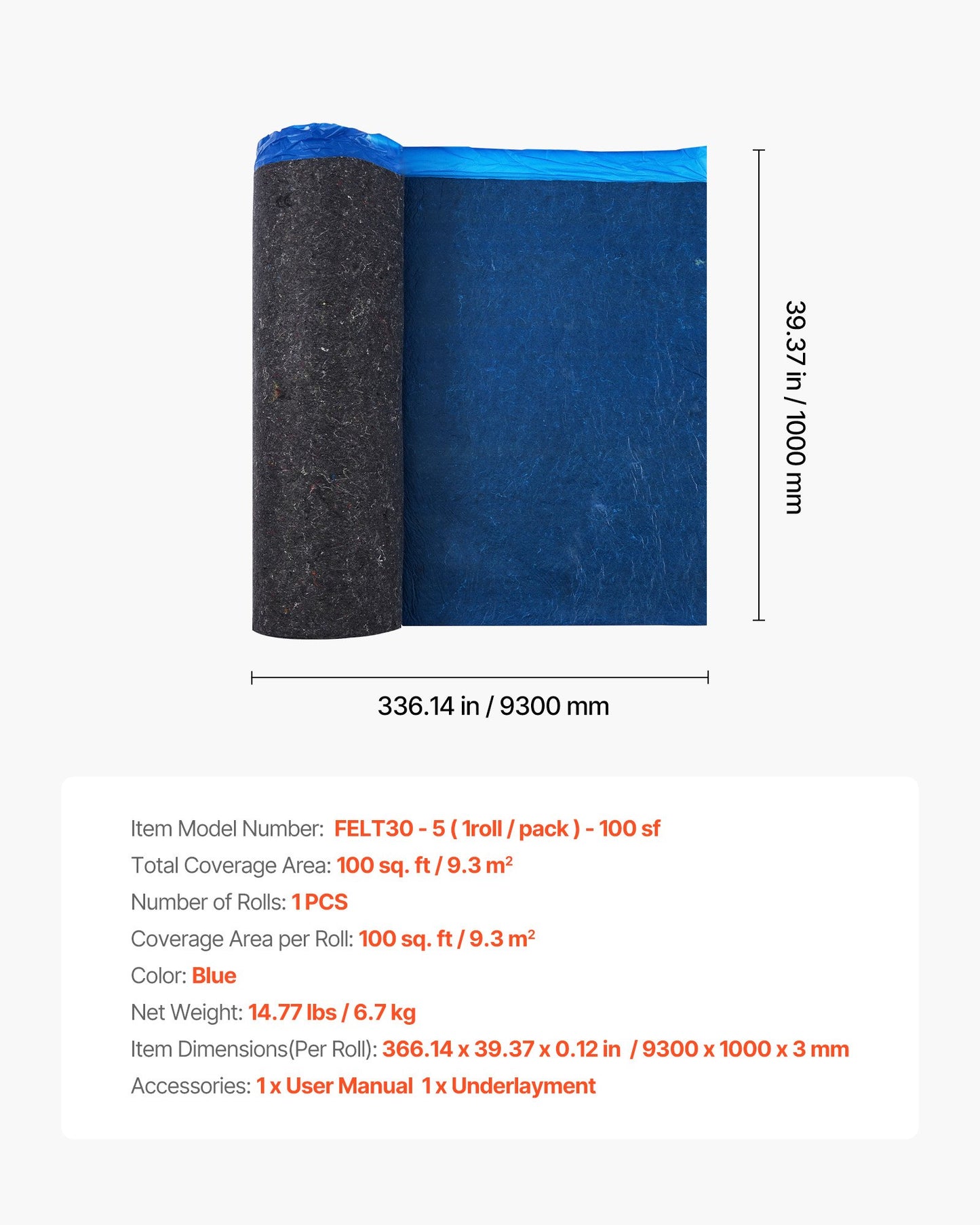 Heavy Duty Floor Underlayment 100 Sq. Ft. 3mm Soundproofing Vapor Barrier