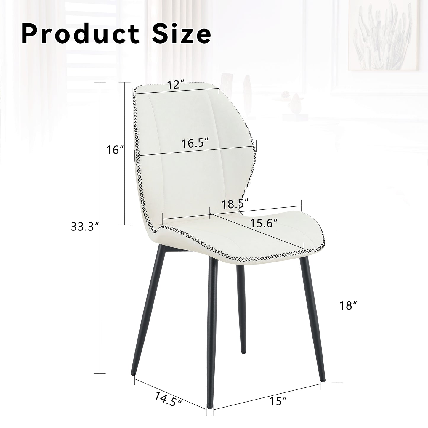 4-Pack PU Leather Dining Chairs with Black Metal Legs - White