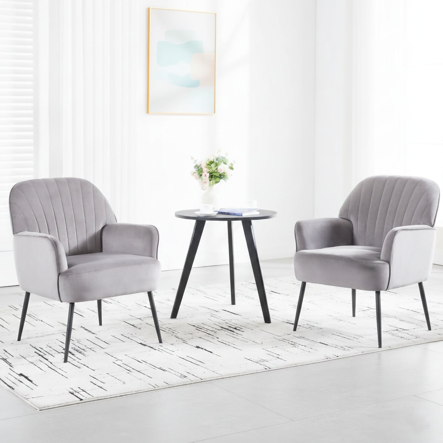 Modern Velvet Accent Chair with Metal Legs - Grey