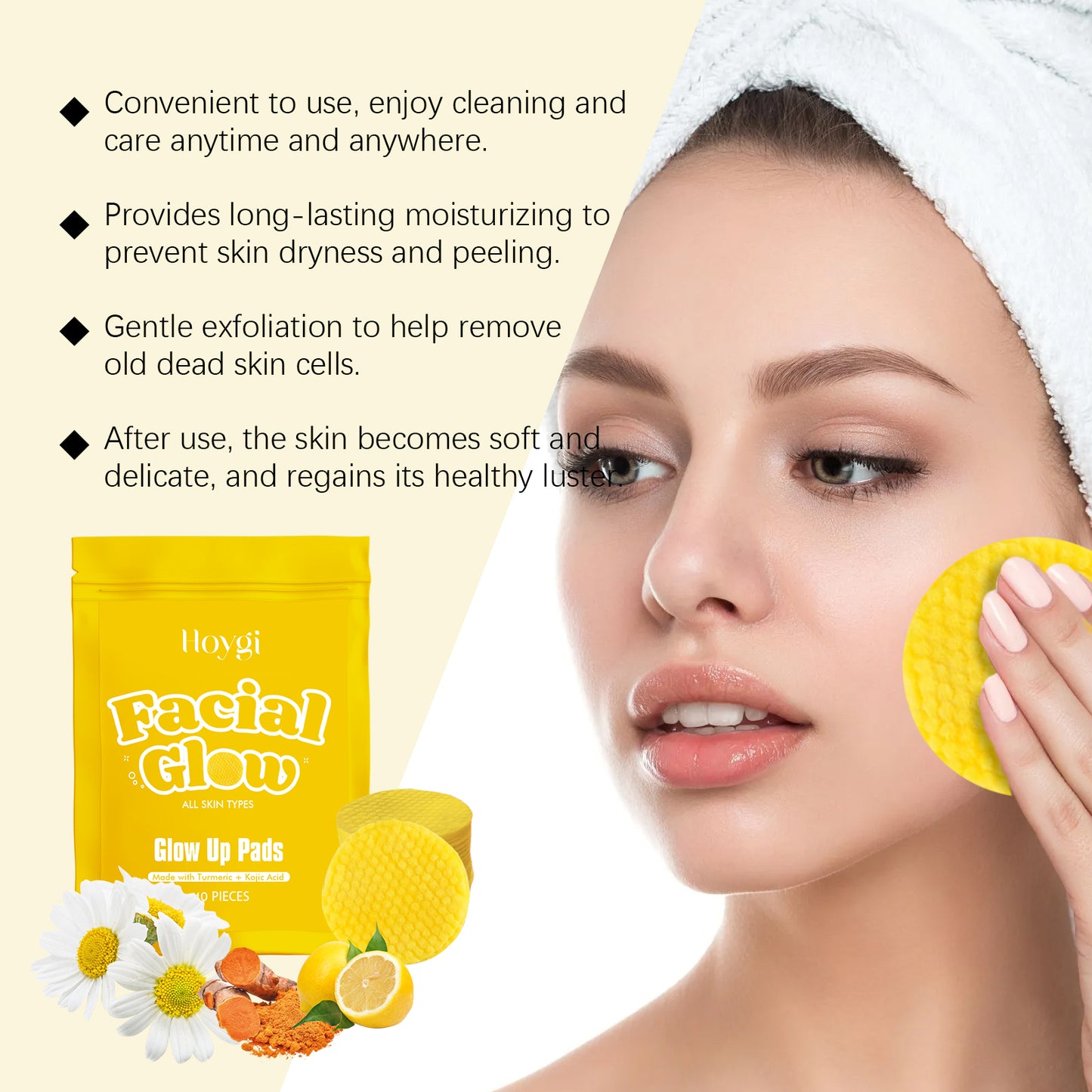Turmeric Kojic Acid Cleansing Pads for Face Brightening and Dark Spot Removal