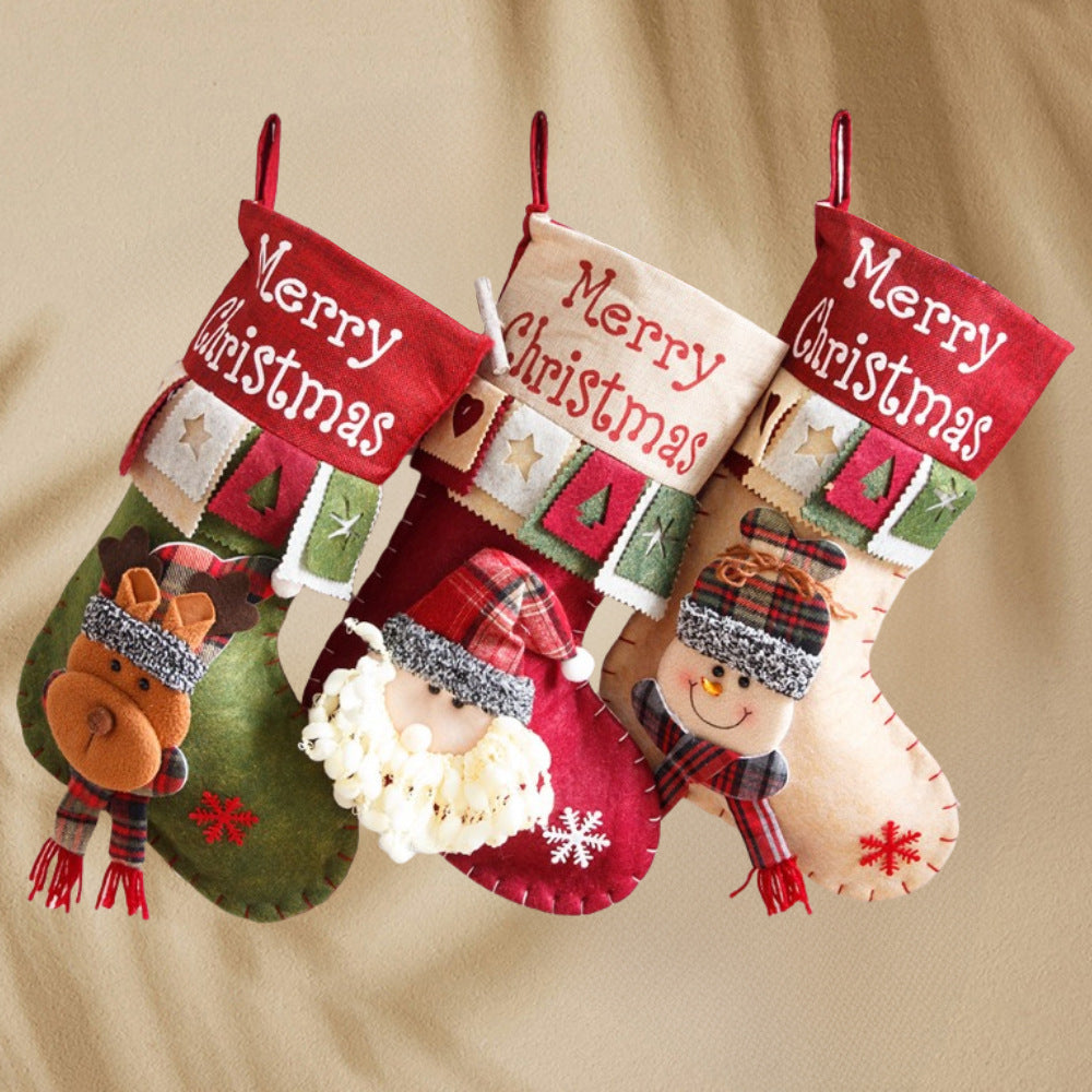 Festive Christmas Gift Bag Set - Santa, Snowman & Elk Styles, Cloth Material