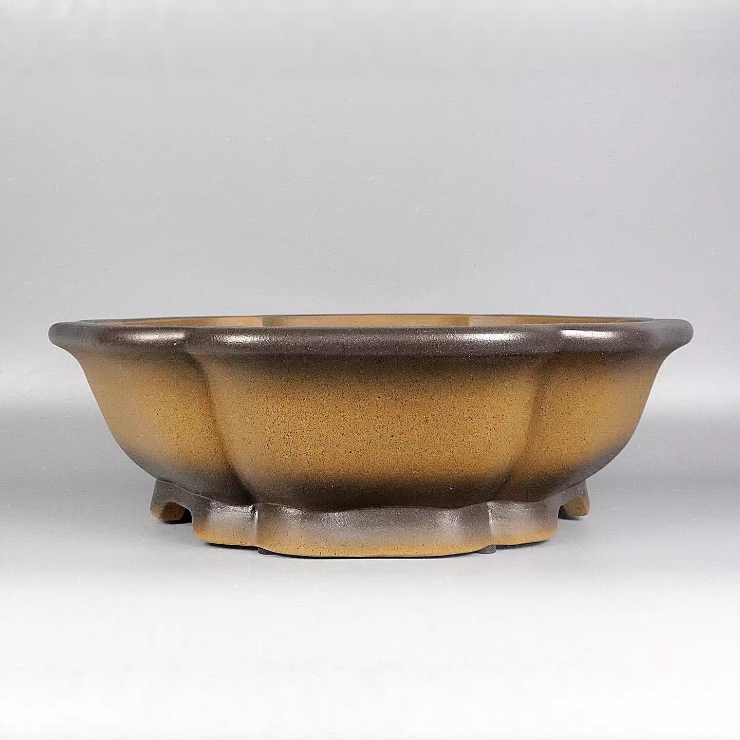 Yellow-Glazed Wood-Fired Bonsai Pot with Zisha Finish - Indoor Garden Decor