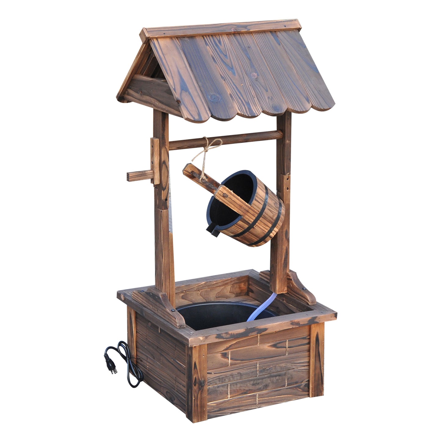 Outdoor Wooden Wishing Well Fountain with Adjustable Water Flow - Rustic Garden Decor