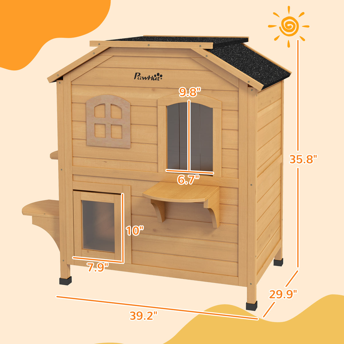Outdoor Wooden Cat House with Escape Door & Climbing Platforms - Weatherproof Two-Story Pet Shelter