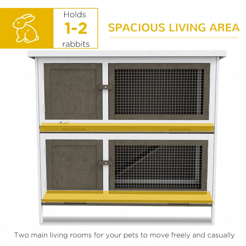 Wooden Bunny Hutch with Ramp - Indoor Outdoor Pet House for Small Rabbits