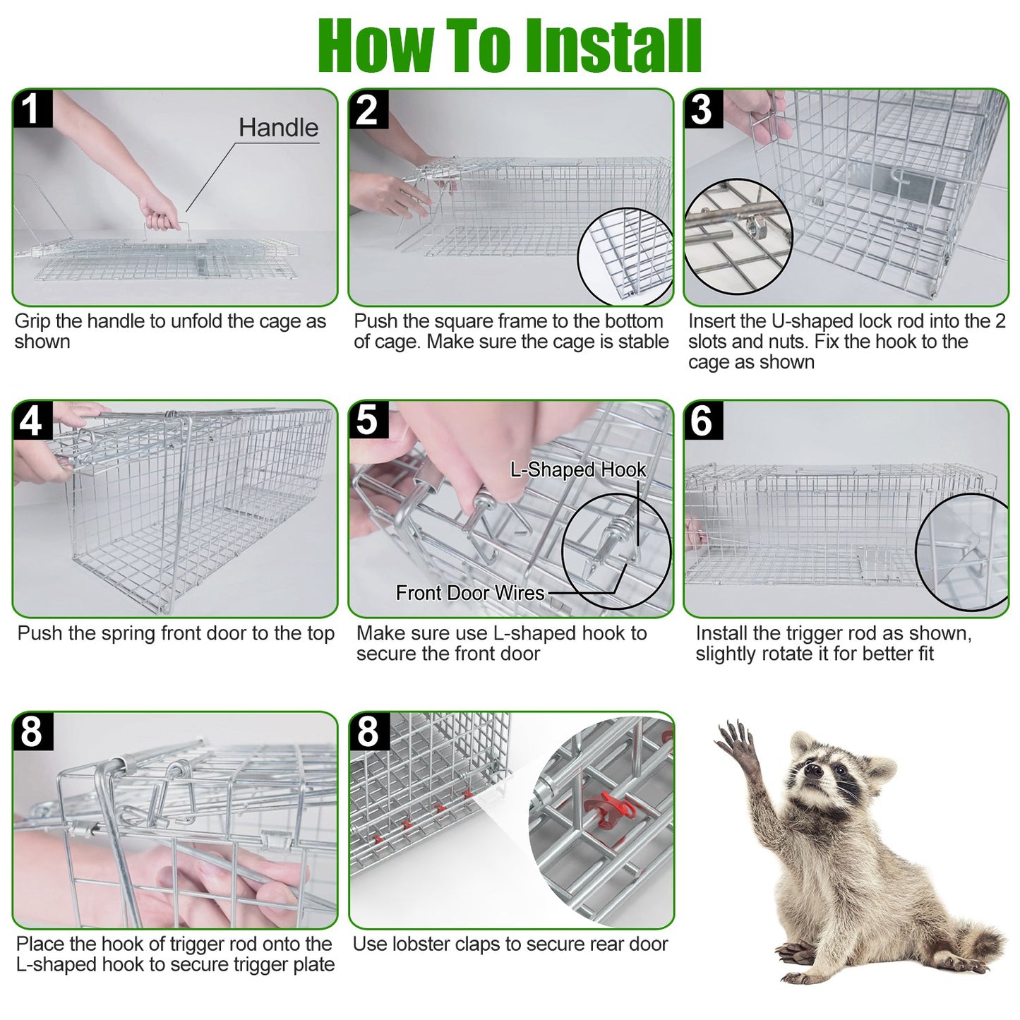 Humane Collapsible Cat Trap Cage with Waterproof Cover & Gloves