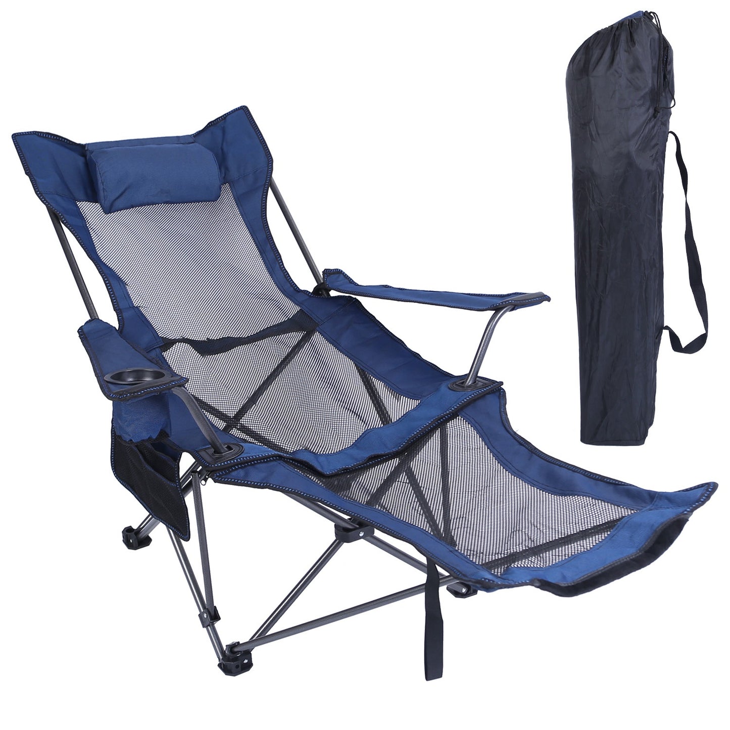 Foldable Heavy Duty Camping Chair with Reclining Backrest and Cup Holder