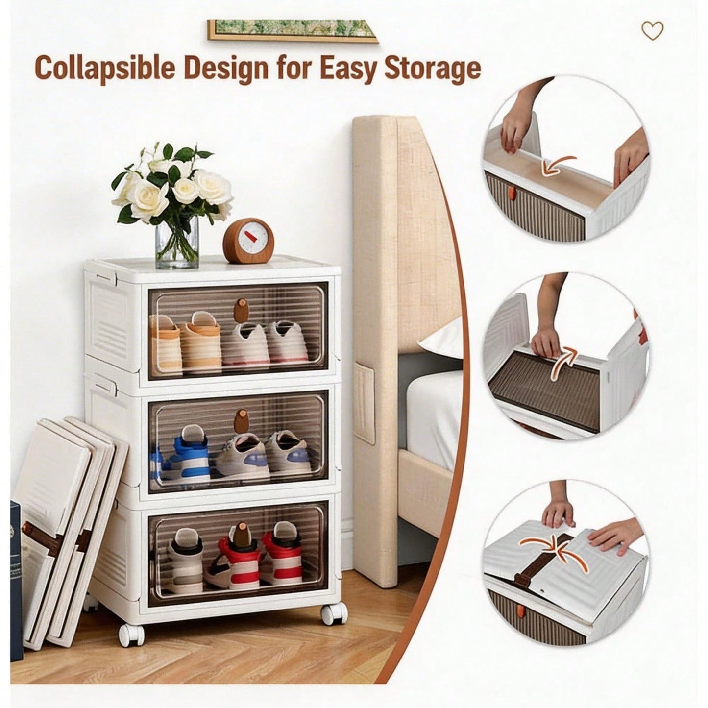 Dustproof Clear Plastic Shoe Storage Box Stackable Foldable 3Tier