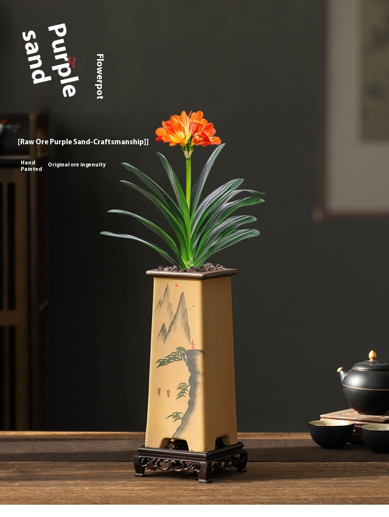 Retro Ceramic Bonsai Plant Pot with Support for Indoor Decor - Medium