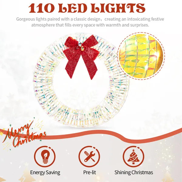 24-Inch Pre-Lit Iridescent Christmas Wreath with LED Lights