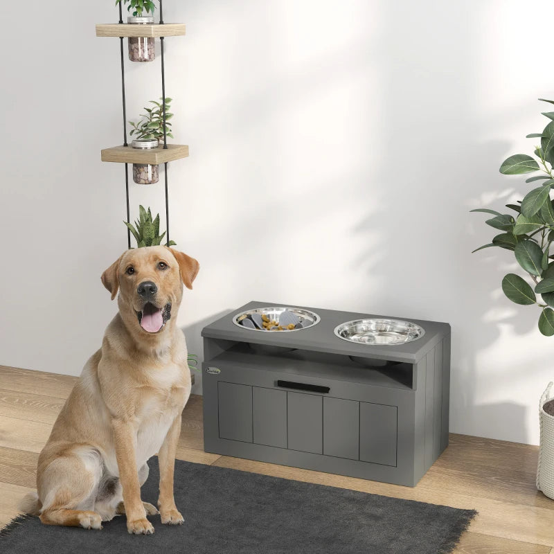 Large Elevated Dog Bowls Stand with 2 Stainless Steel Bowls, Storage Drawer & Slow Feeder Mat