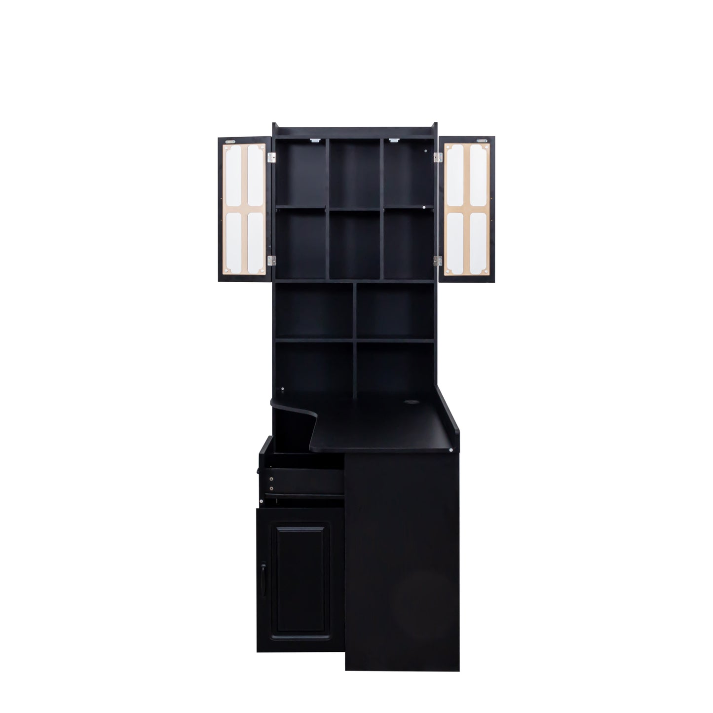 L-Shaped Corner Computer Desk with Storage & Hutch - Black