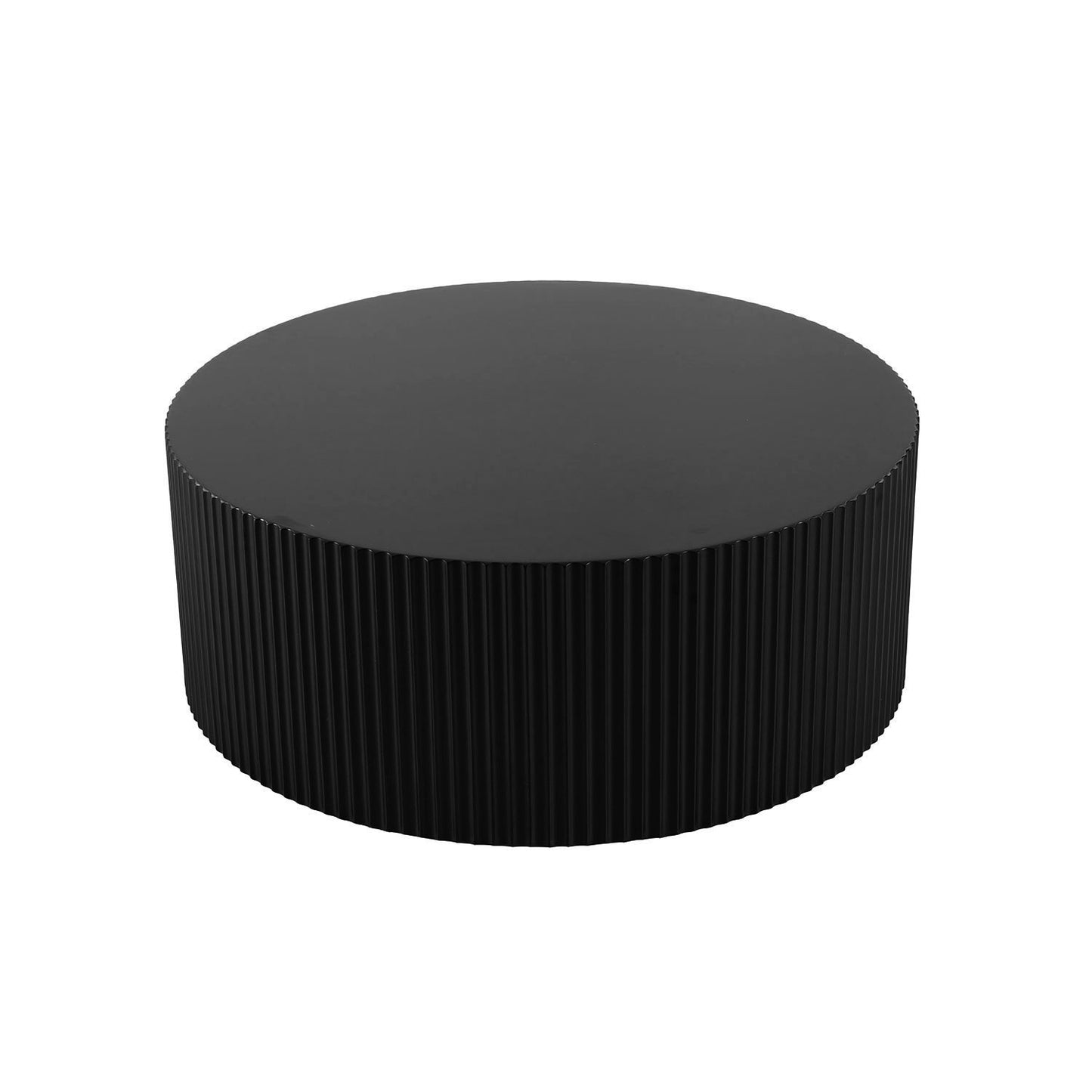 Modern Round Coffee Table with Eye-Catching Relief Design - Matt Black