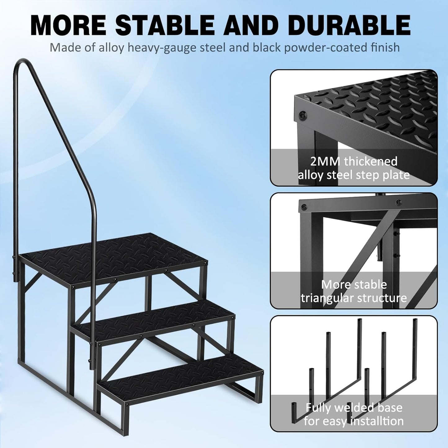 Heavy-Duty Swimming Pool Steps with Handrails - Black