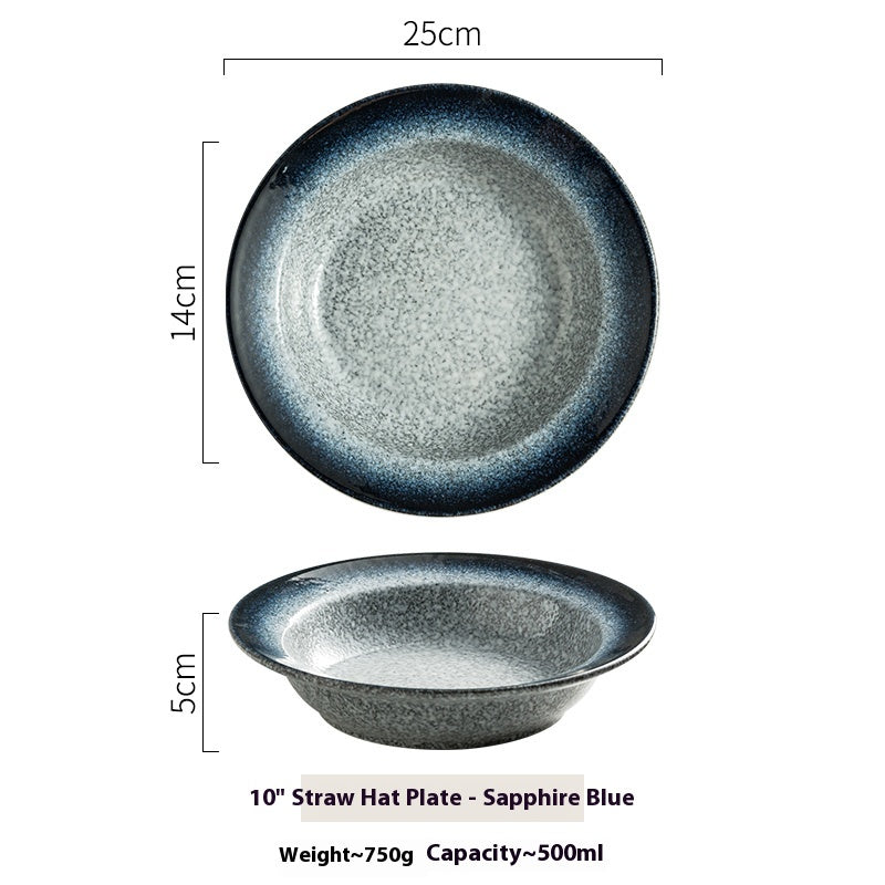 Ceramic Flat Plate with Straw Hat Design - Household Dinnerware Set