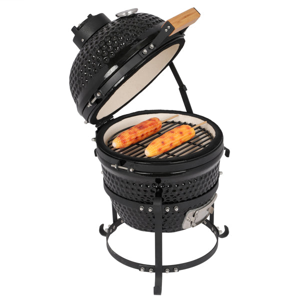 13in Round Charcoal Ceramic Grill Black for Outdoor Barbecue