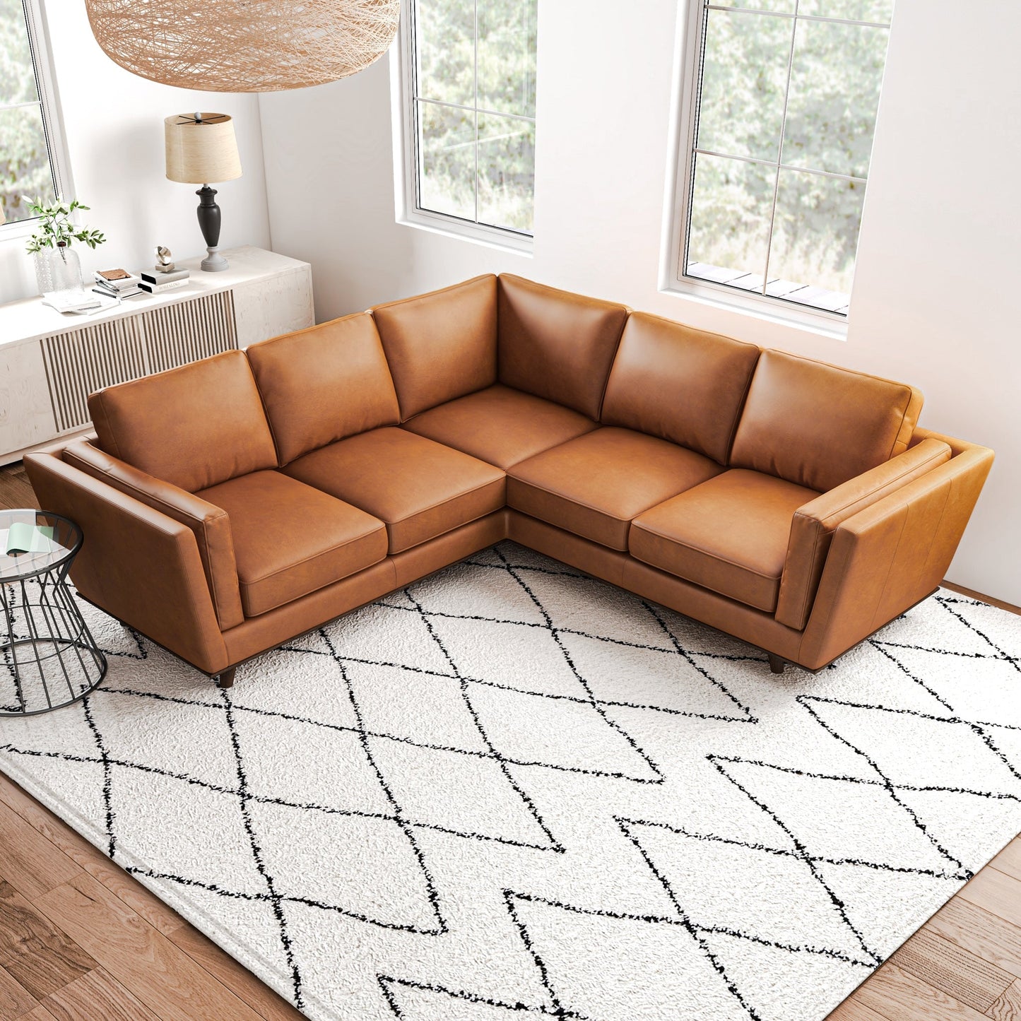 Erman Tan Leather Corner Sofa