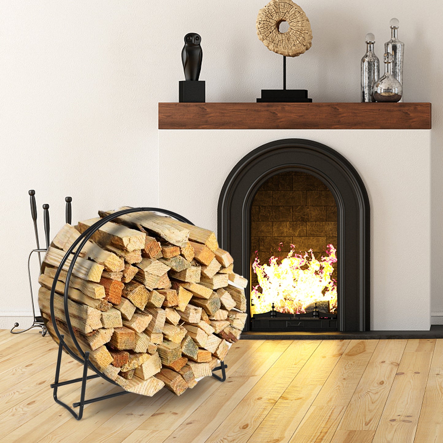 40-Inch Tubular Steel Firewood Storage Rack - Heavy-Duty Design