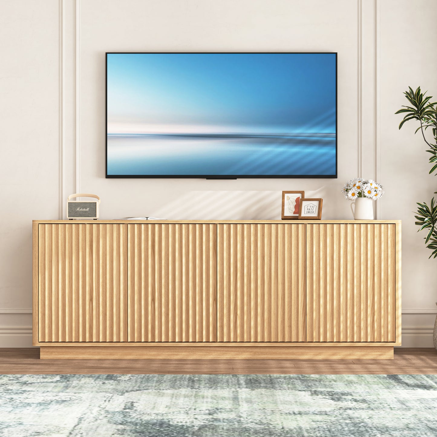 Natural Buffet Cabinet with Storage - 62.99" Sideboard & Shelves