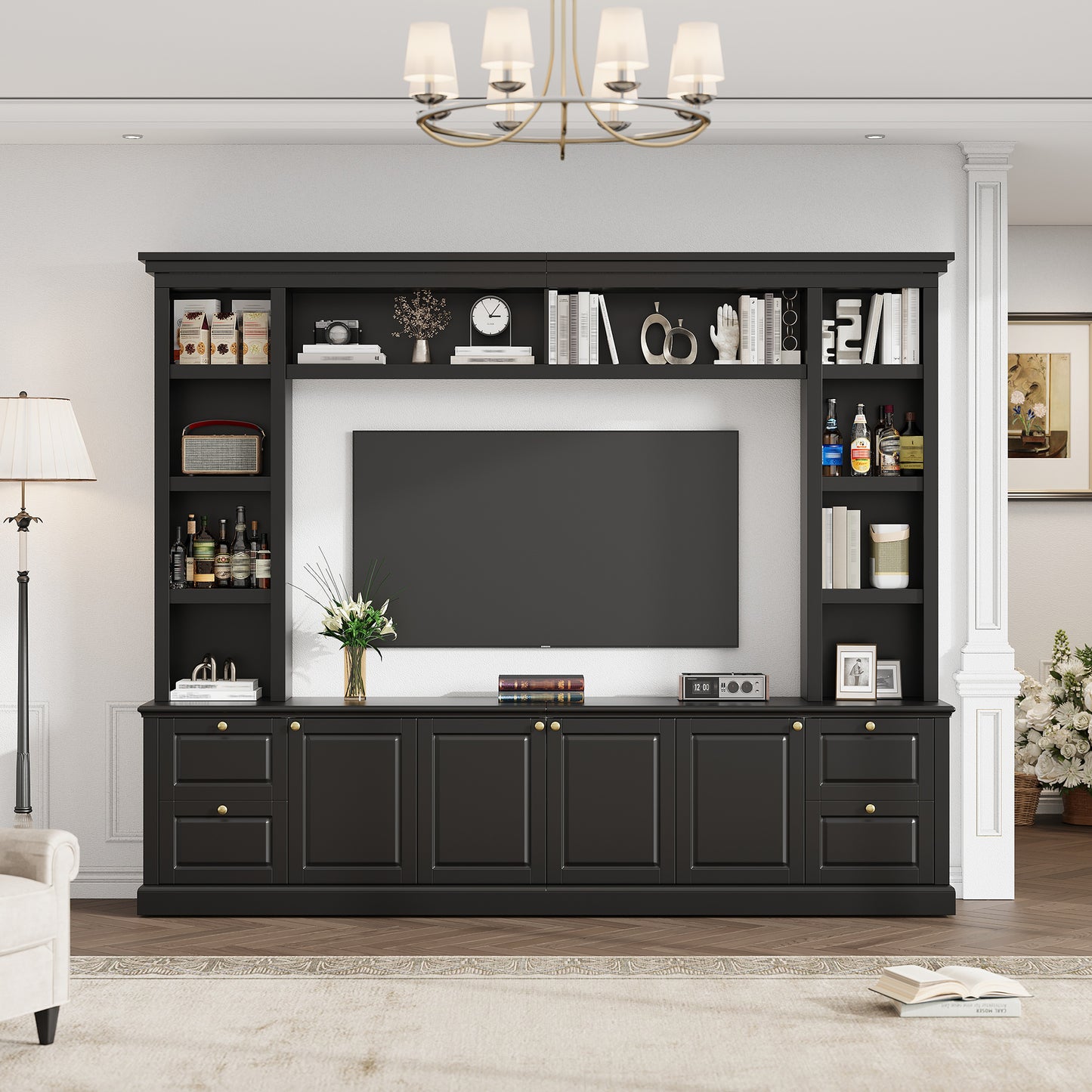 All-in-One Modern TV Stand With Bookcase For TVs Up To 70 Inch,