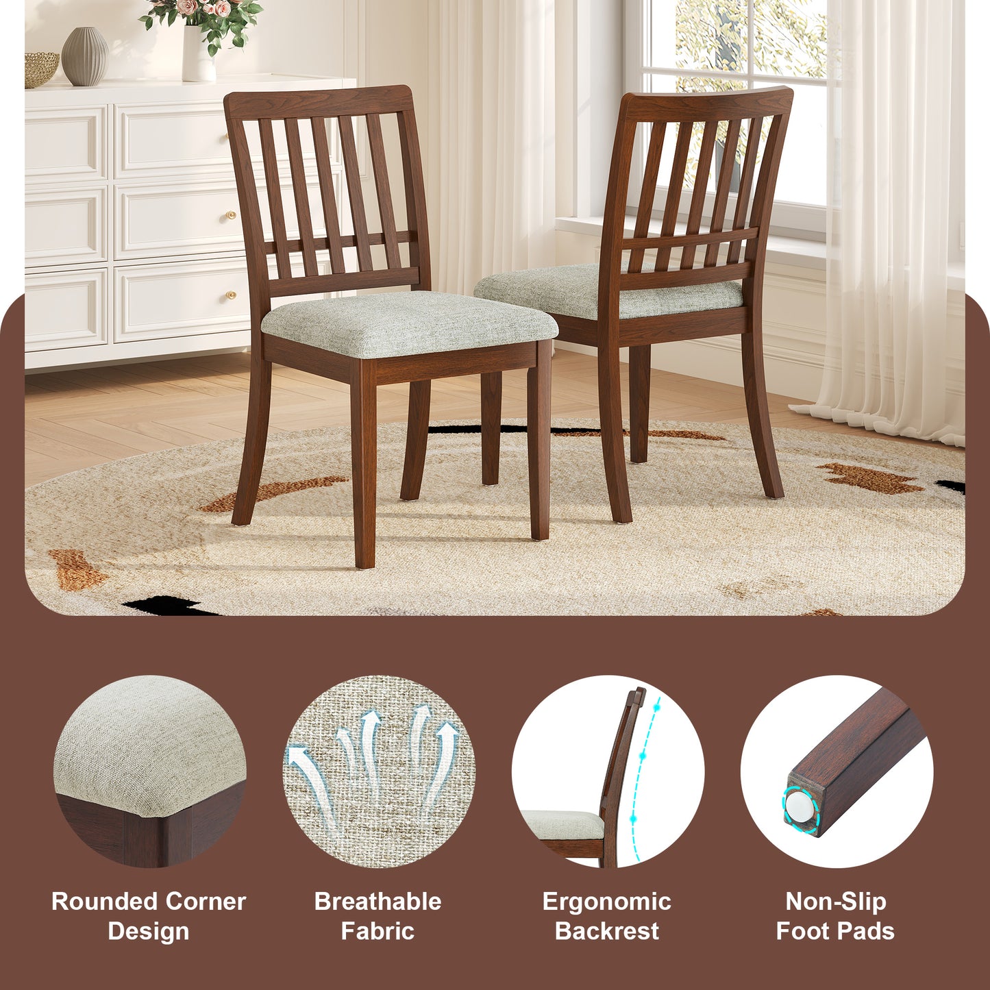 2-Piece Modern Scandinavian Dining Chairs, Curved Wood Backrest With