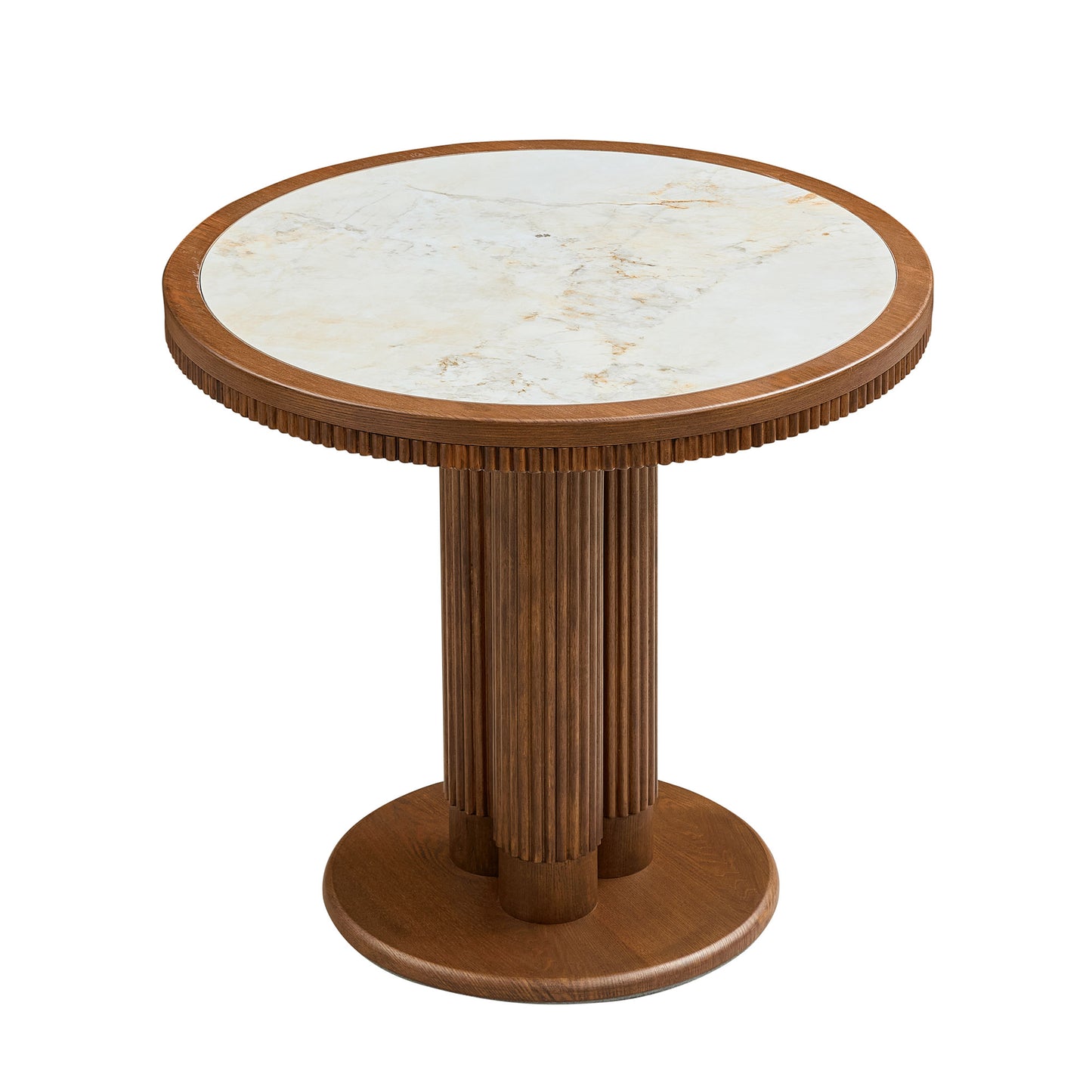 33-Inch Round Dining Table with Sintered Stone Top - Walnut
