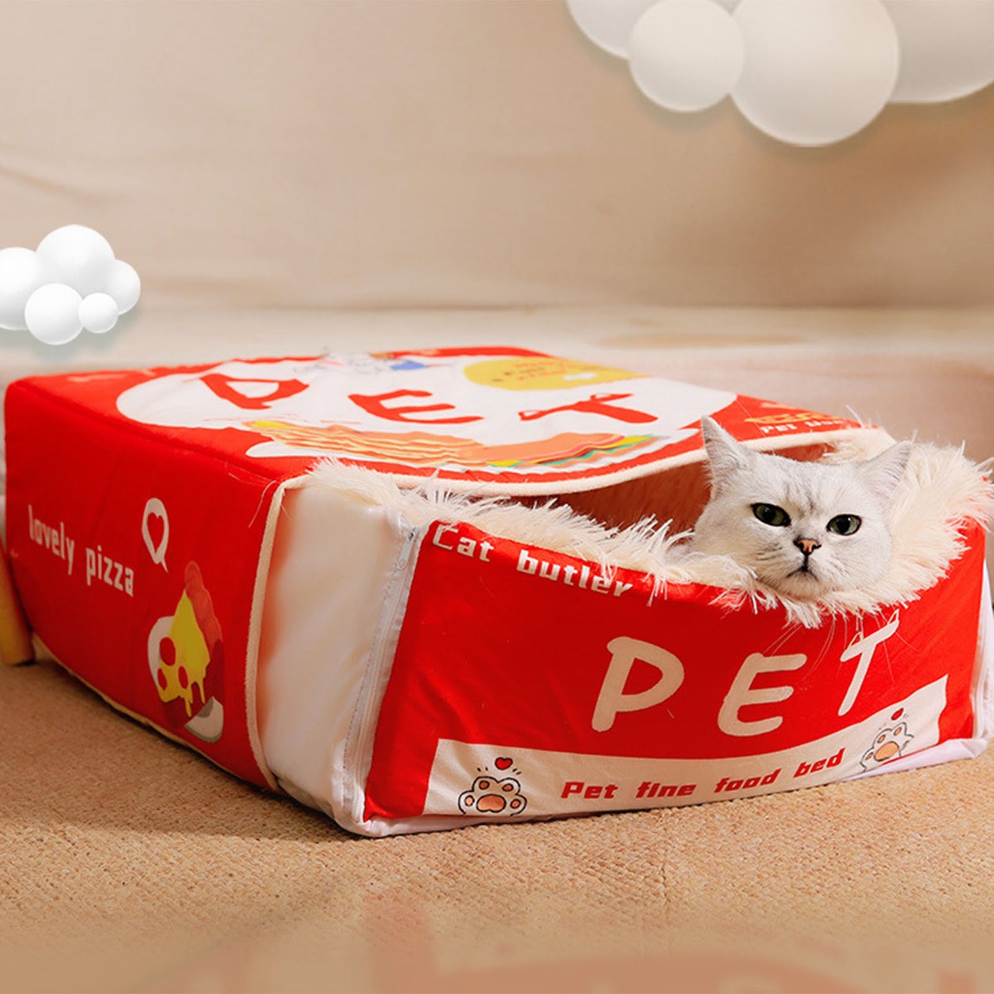 Enclosed Cat Bed Snack Box Style Soft Pet Bed for All Seasons - Red