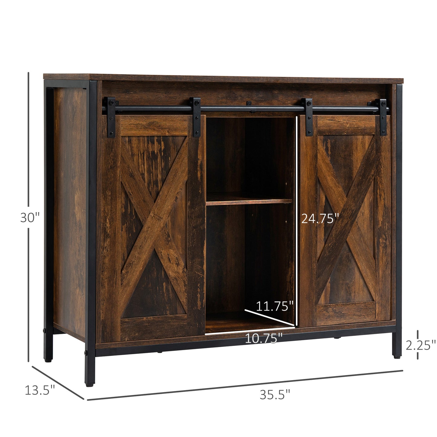 Rustic Brown Sideboard Buffet Cabinet with Sliding Doors