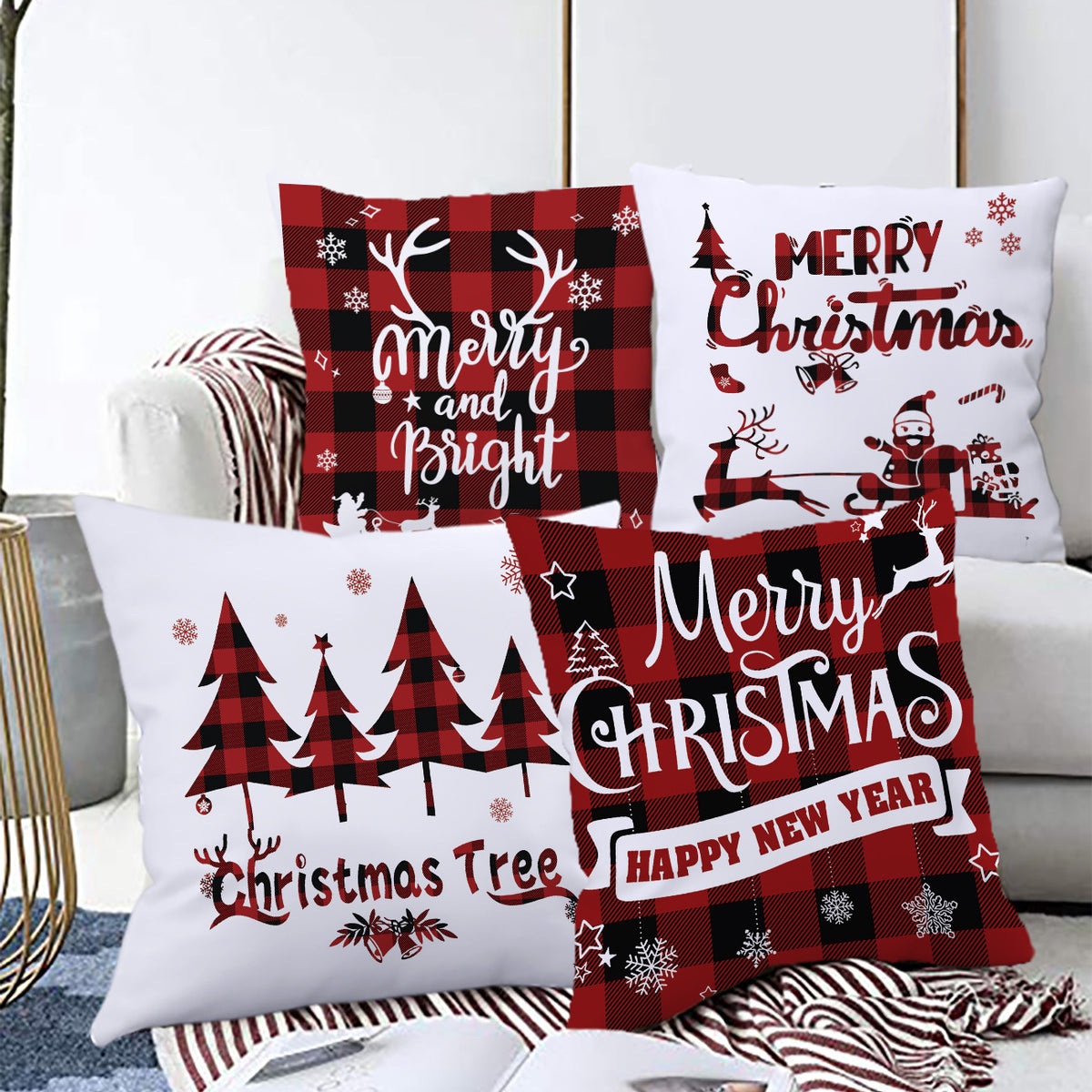 Holiday Cartoon Santa Claus Elk Pillow Cover 45x45cm Sofa Cushion Decor
