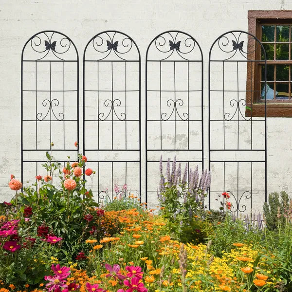 Metal Garden Trellis - 4 Pack, 86.7" Rustproof Support for Climbing Plants - Black