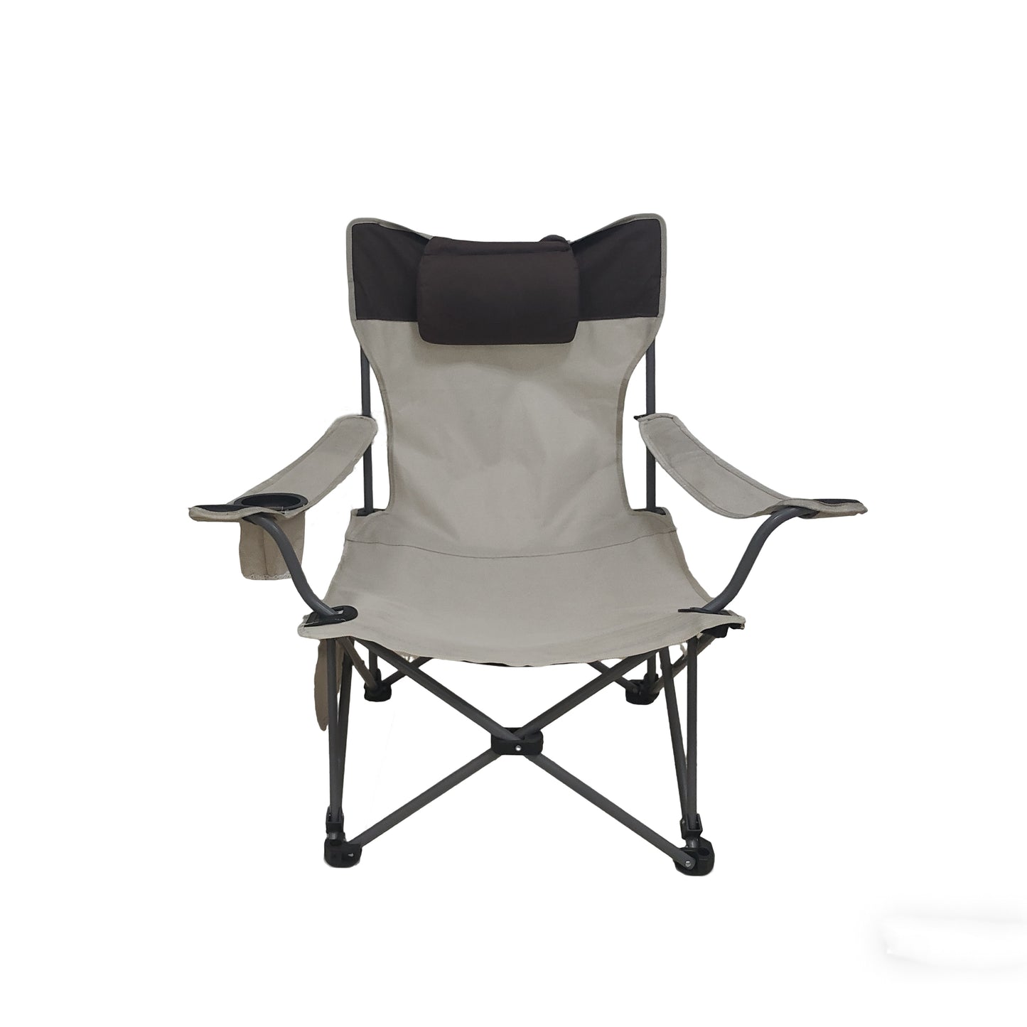 Portable Folding Camping Chair with Cup Holder & Side Pockets - Beige