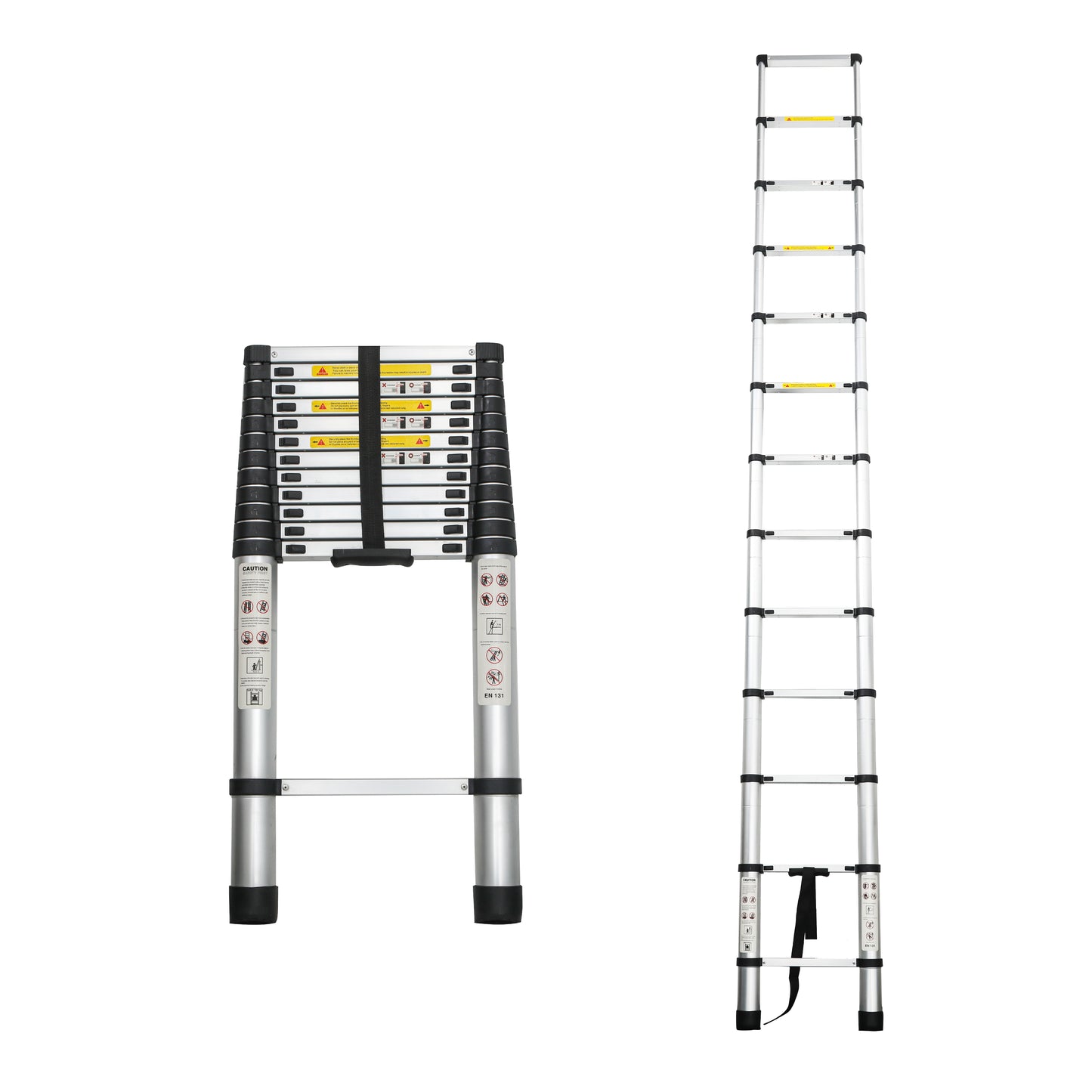 12.5FT Aluminum Telescoping Extension Ladder - Heavy Duty Portable Folding Step for Indoor Outdoor Use