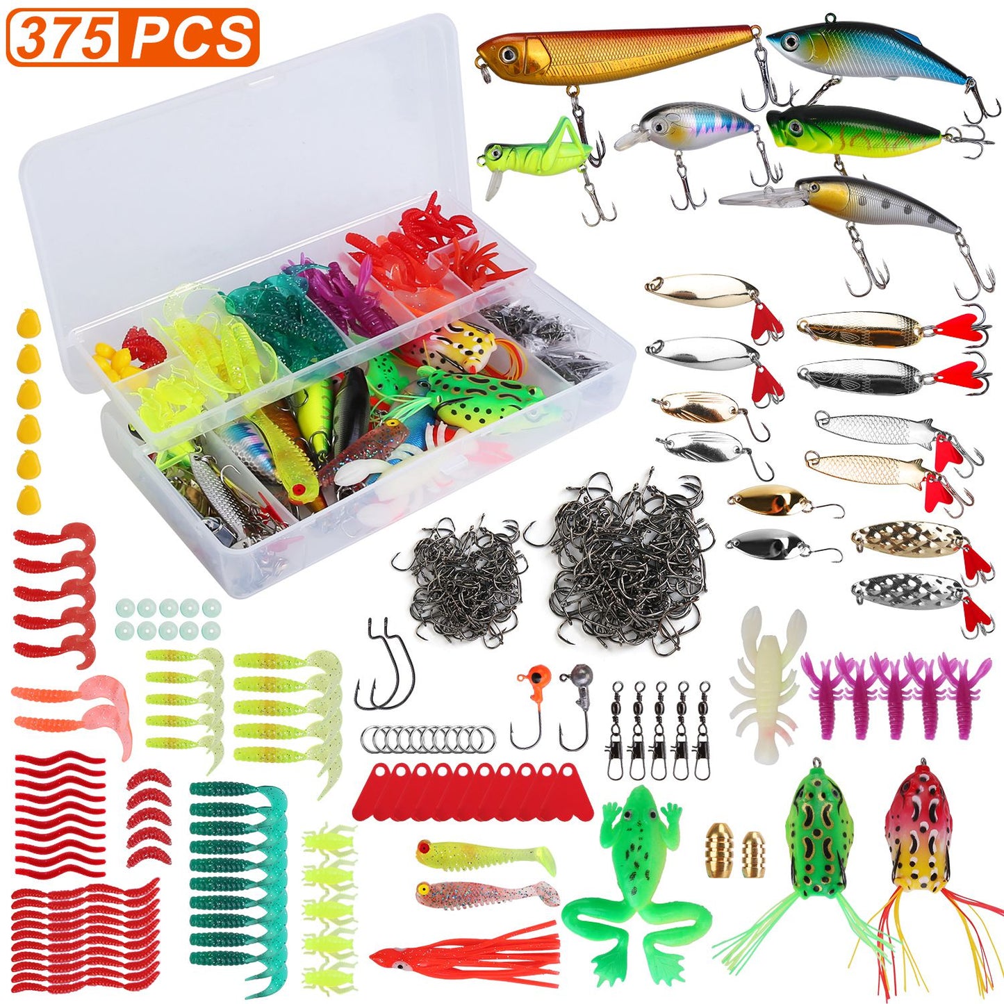 375-Piece Fishing Lure Kit with Tackle Box for Freshwater & Saltwater