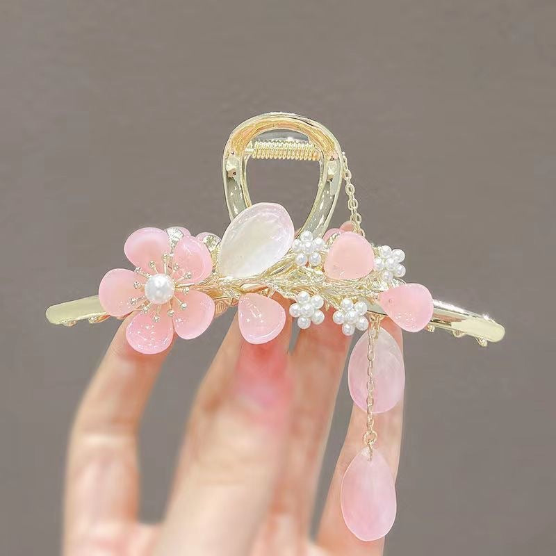Antique Metal Hair Clip with Tassel & Pearl Detail