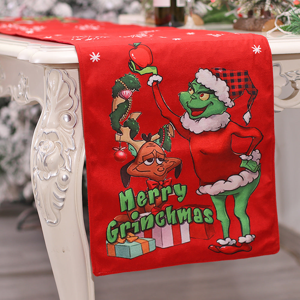 Christmas Table Runner for Holiday Dining - Grinch Design, 185x35cm