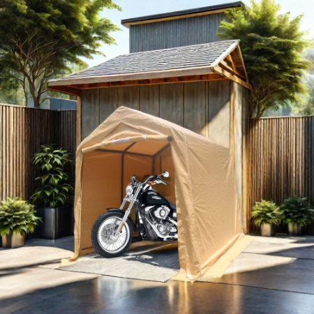 7x12ft Portable Garage Shelter with Roll-Up Doors - Sand
