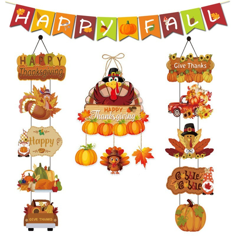 Thanksgiving Decoration Set - Autumn Harvest Flag & Hanging Flags for Party & Home
