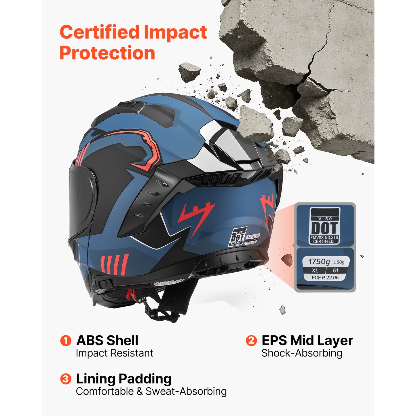 Modular Motorcycle Helmet with Flip Up Full Face Design Dual Visor Lightweight Safety Gear for Adults