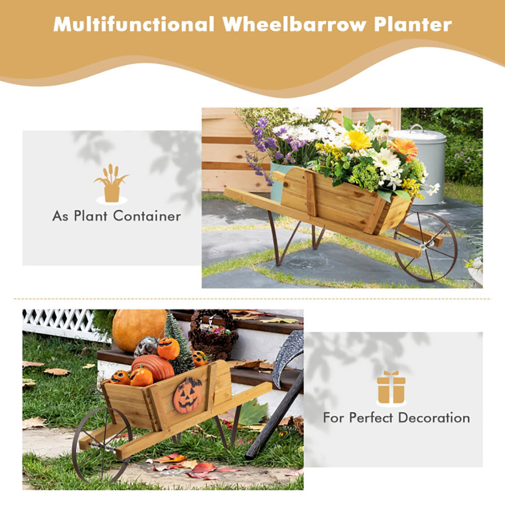 Wooden Wagon Planter with Magnetic Accessories for Garden Yard