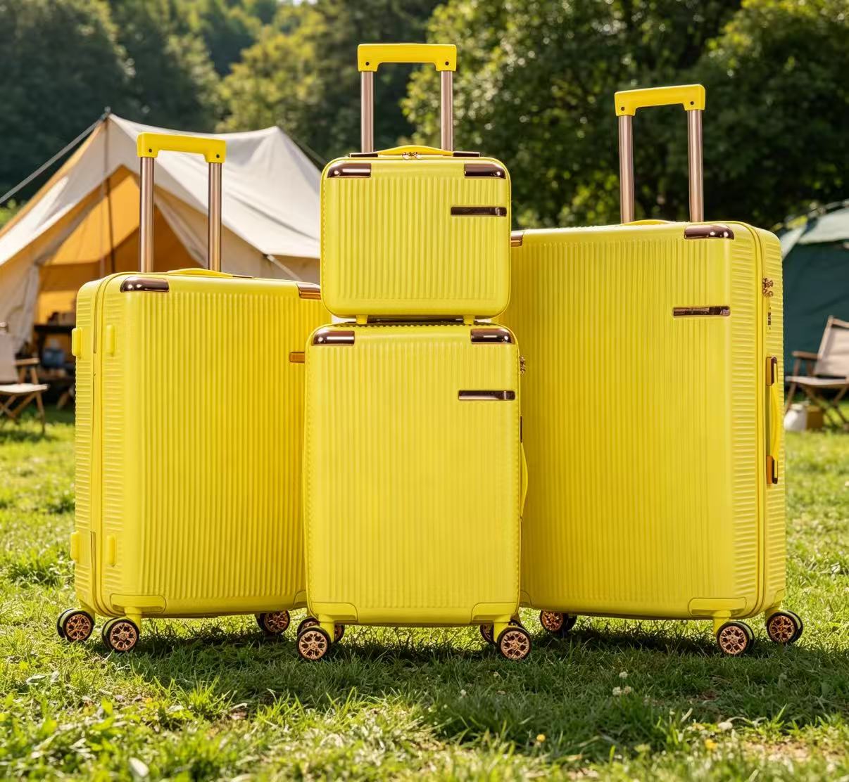 4-Piece Yellow Hard Luggage Set with 360° Rotating Wheels