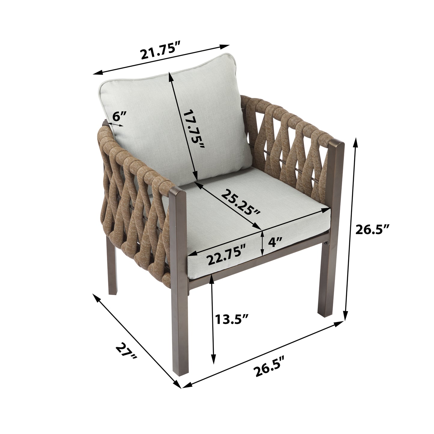 2-Pieces Outdoor Metal Patio Club Chair, Furniture Arm Chair With