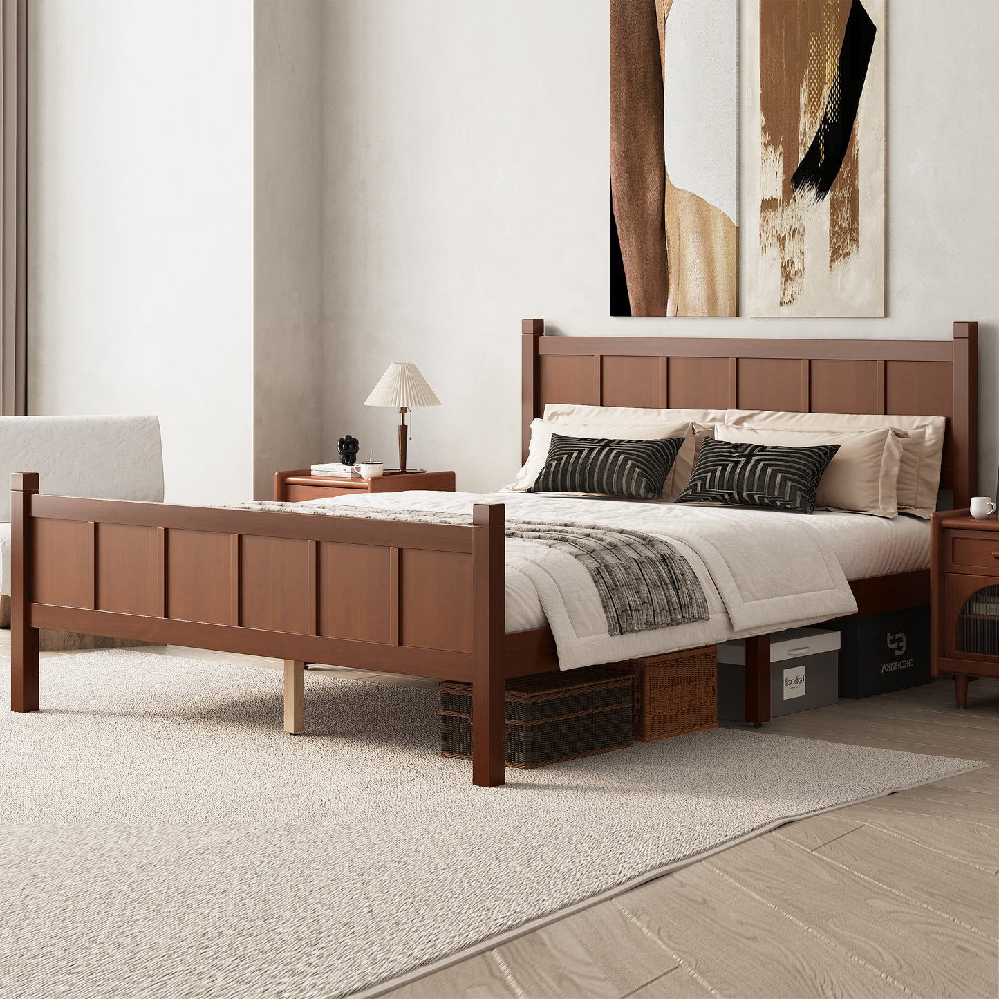 Queen Size Flat Panel Bed With Headboard & Footboard, Minimalist