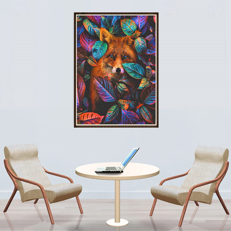 Diamond Painting Animal Fox Leaf Mosaic Kit - Round & Multi-Size Options