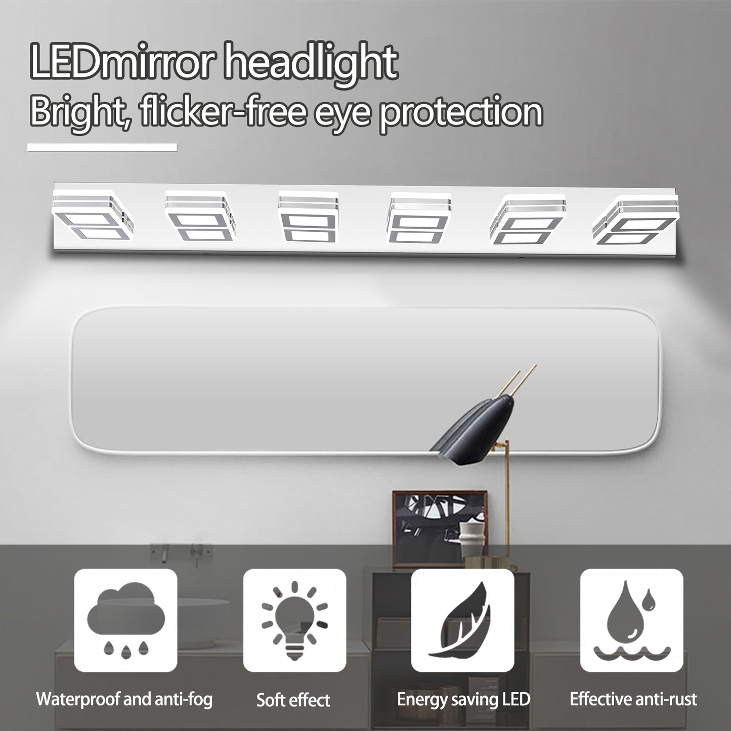 39-Inch Modern Chrome LED Vanity Light with Acrylic Lampshades