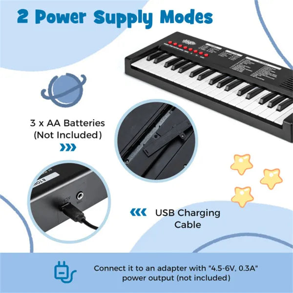 Kids Electronic Keyboard with Microphone - 37 Keys, 8 Tones & 8 Rhythms
