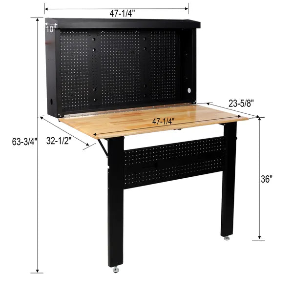 Foldable Wall Mounted Workbench with Rubberwood Surface